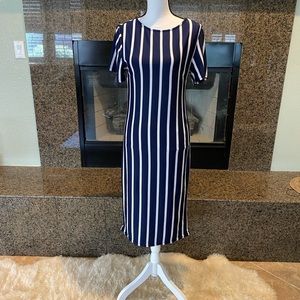 Apt 9 Navy Blue Vertical White Stripes Dress Size Large
